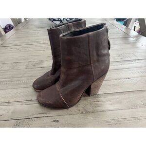 Rag & Bone Brown Leather Newbury Heeled Ankle Boots Booties Size 35 5